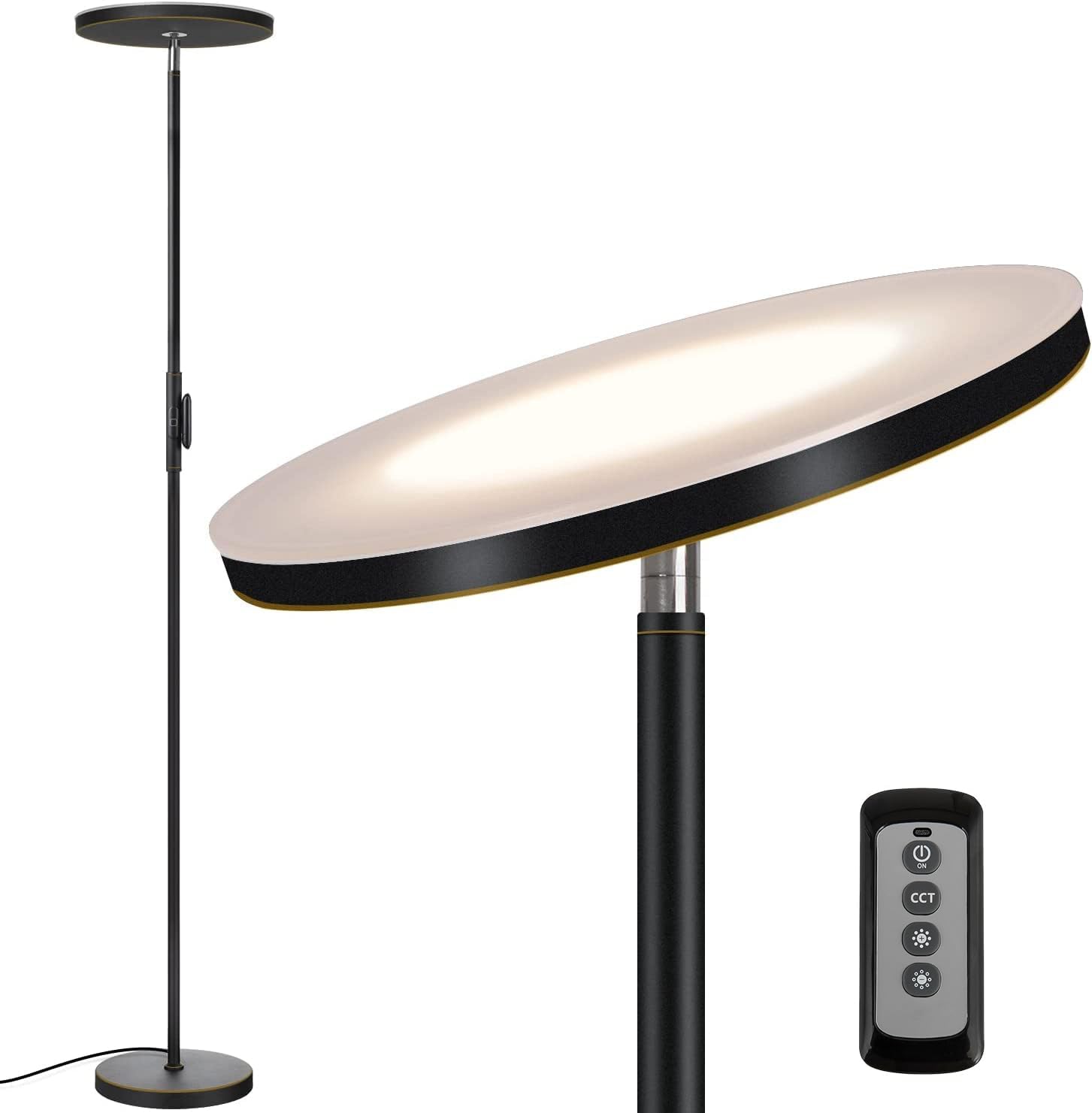 JOOFO Floor Lamp,30W/2400LM Sky LED Modern Torchiere 3 Color Temperatures Super Bright-Tall Standing Pole Light with Remote & Touch Control for Living Room,Bed Room,Office (Black) - Grand Goldman