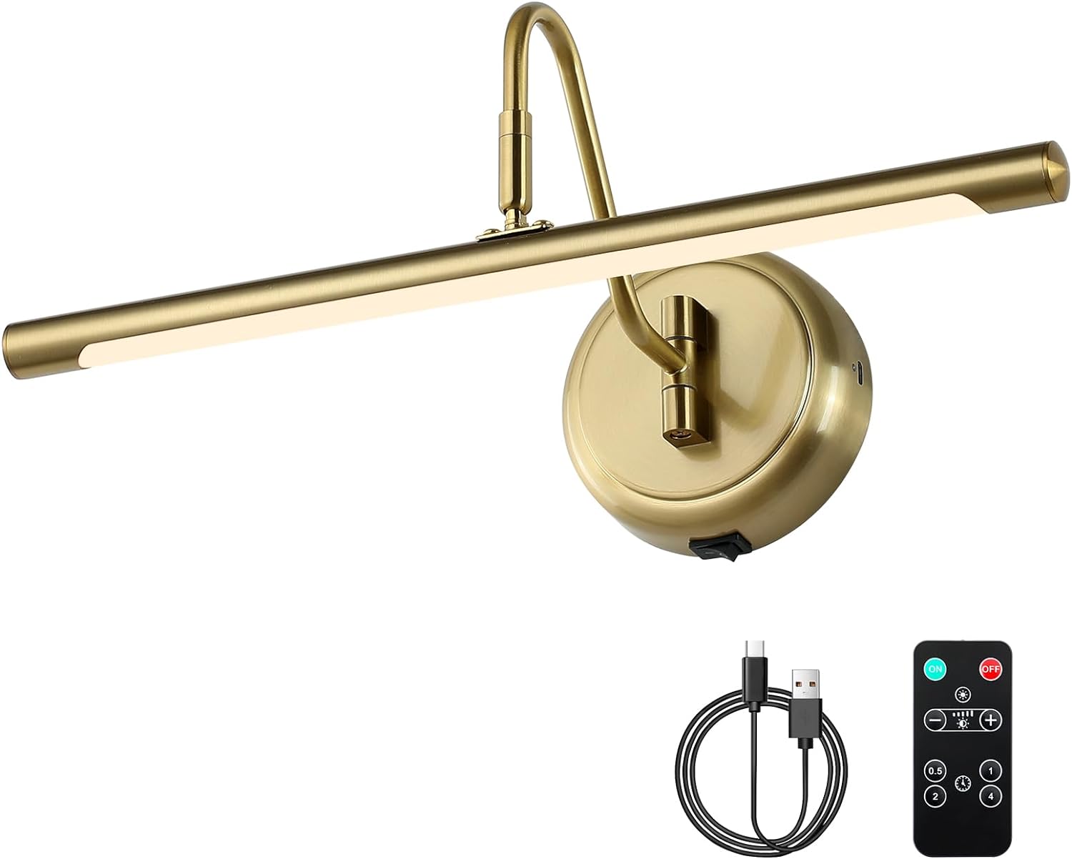 JOOSENLUX Modern Wall Lights Battery Operated Gold Wireless Picture Lights for Wall 16.5" Inch Dimmable Under Counter Lights for Kitchen with Swing Arm as Canvas Wall Sconce Light 3000K CRI95+ - Grand Goldman