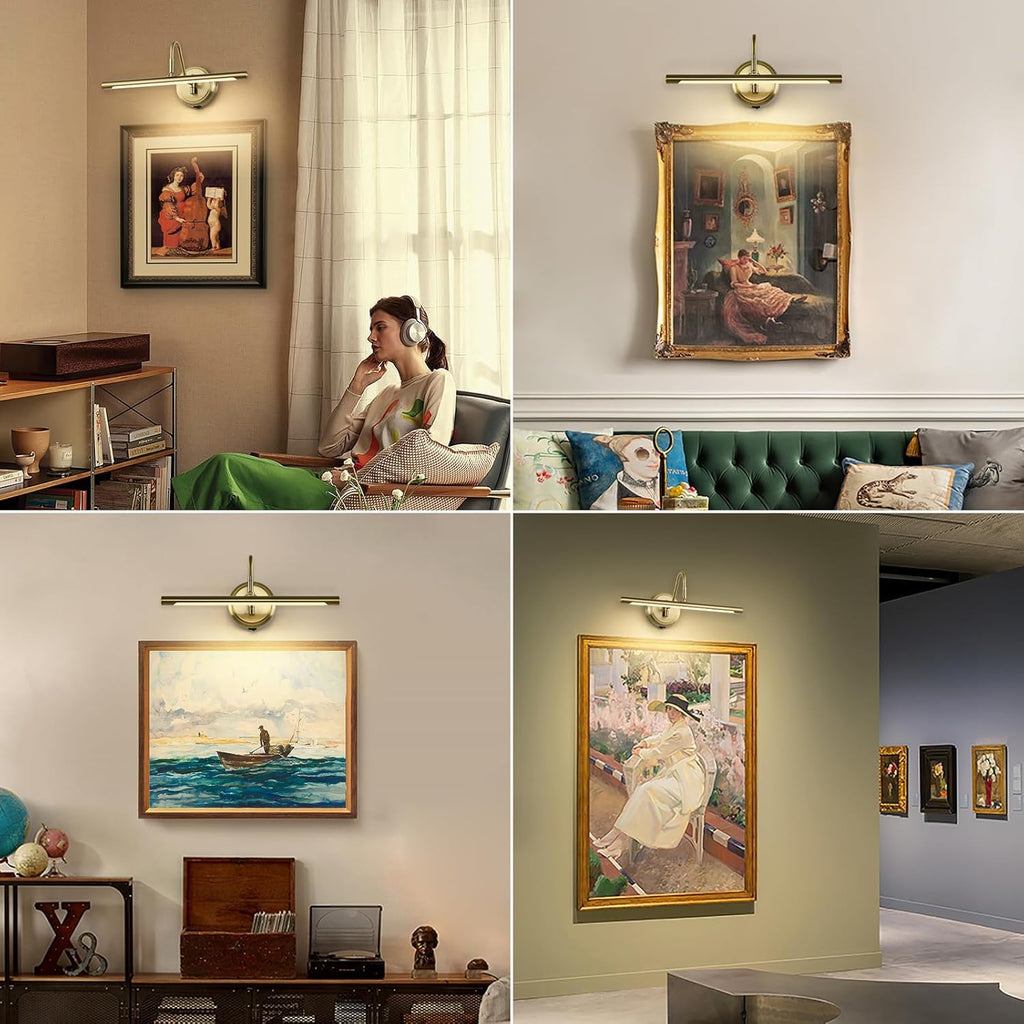 JOOSENLUX Modern Wall Lights Battery Operated Gold Wireless Picture Lights for Wall 16.5" Inch Dimmable Under Counter Lights for Kitchen with Swing Arm as Canvas Wall Sconce Light 3000K CRI95+ - Grand Goldman