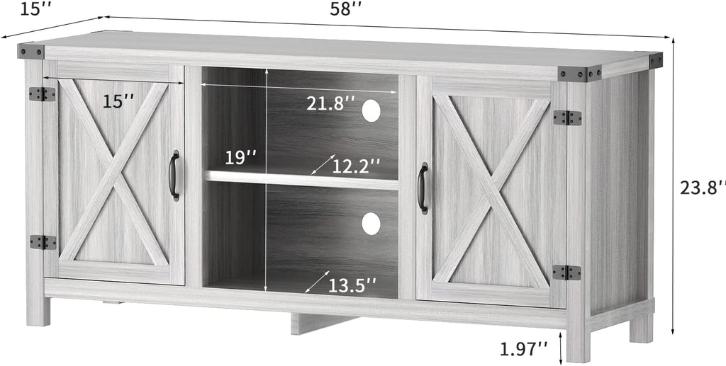 JUMMICO TV Stand, 65 Inch TV Farmhouse Entertainment Center with Double Barn Doors and Storage Cabinets, Console TV Table Media for Living Room, Bedroom (Grey) - Grand Goldman