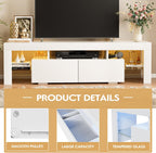 JUMMICO TV Stand, Modern Lighting TV Cabinet Entertainment Center Media and Open Shelf, TV Console Table with 1 Drawer and Remote Control, 20 Color LED Lights up to 70 Inch TV (White) - Grand Goldman