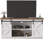 JUMMICO TV Stand for 65 Inch TV, Entertainment Center with Storage Cabinets and Sliding Barn Doors, Mid Century Modern Media TV Console Table for Living Room Bedroom (Bright White) - Grand Goldman