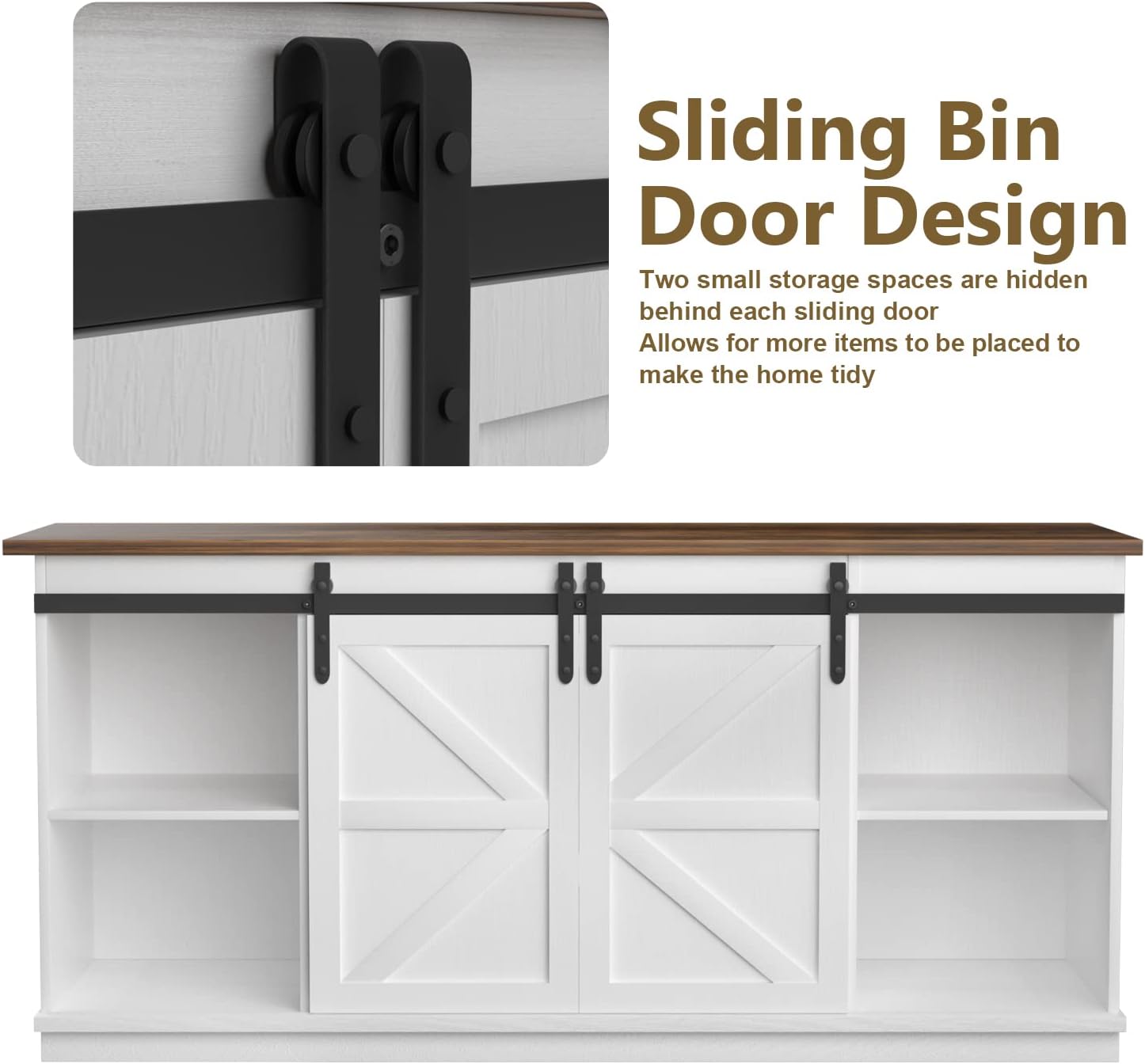 JUMMICO TV Stand for 65 Inch TV, Entertainment Center with Storage Cabinets and Sliding Barn Doors, Mid Century Modern Media TV Console Table for Living Room Bedroom (Bright White) - Grand Goldman