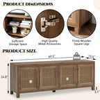 JYED Mid Century Modern TV Stand for TVs up to 75 Inch, with Hollow Metal Mesh Decorated，Boho TV Console with Storage Cabinet,Cable Holes, TV Stand for Living Room, 69.5"x15.6"x24.8", Rustic - Grand Goldman