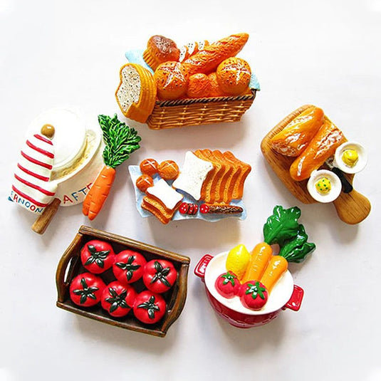 Japanes 3d Resin Simulation Food Refrigerator Magnetic Bread Vegetable Tomato Chopping Board Refrigerator stickers Kitchen Decor - Grand Goldman