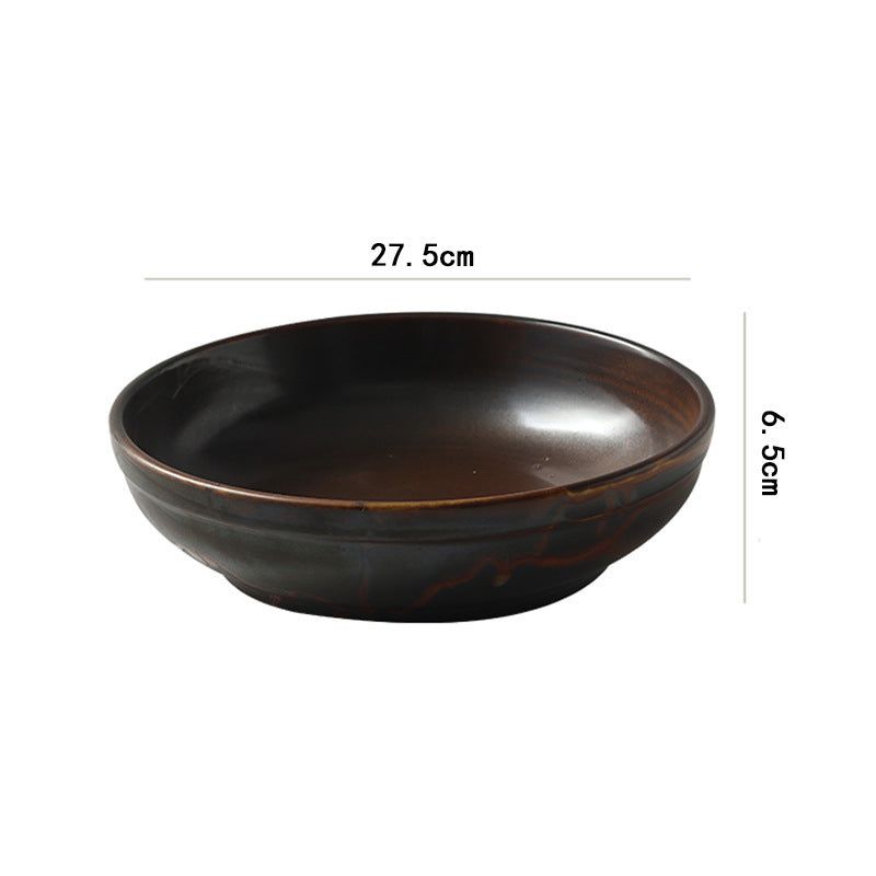 Japanese Creative Ceramic Kiln Becomes Retro Uneven Household Round Dish - Grand Goldman