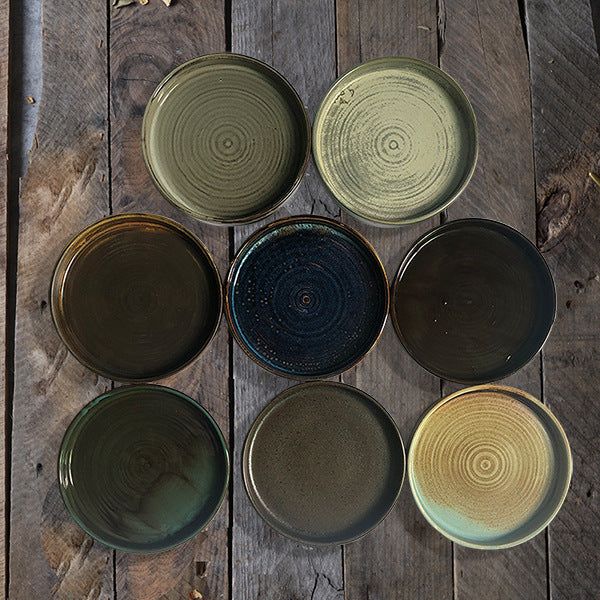 Japanese Creative Ceramic Kiln Becomes Retro Uneven Household Round Dish - Grand Goldman