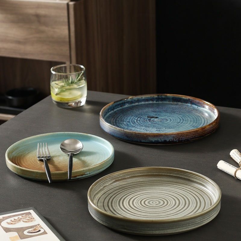 Japanese Creative Ceramic Kiln Becomes Retro Uneven Household Round Dish - Grand Goldman