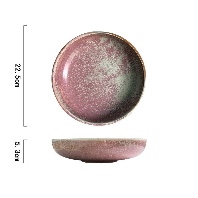 Japanese Creative Ceramic Kiln Becomes Retro Uneven Household Round Dish - Grand Goldman