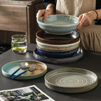 Japanese Creative Ceramic Kiln Becomes Retro Uneven Household Round Dish - Grand Goldman