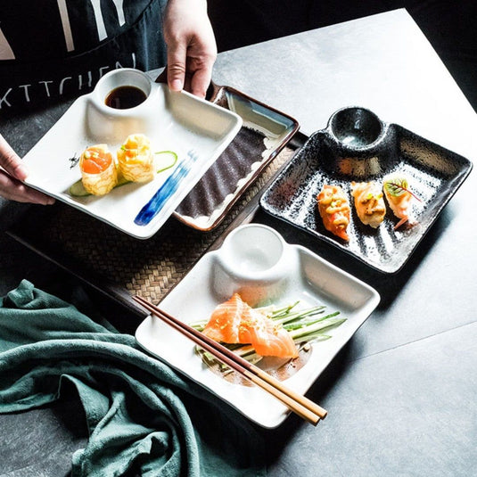 Japanese Creative Ceramic & Porcelain Dumpling Special Plate Comes With Vinegar Plate - Grand Goldman