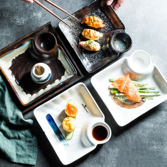 Japanese Creative Ceramic & Porcelain Dumpling Special Plate Comes With Vinegar Plate - Grand Goldman