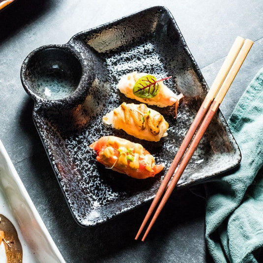 Japanese Creative Ceramic & Porcelain Dumpling Special Plate Comes With Vinegar Plate - Grand Goldman