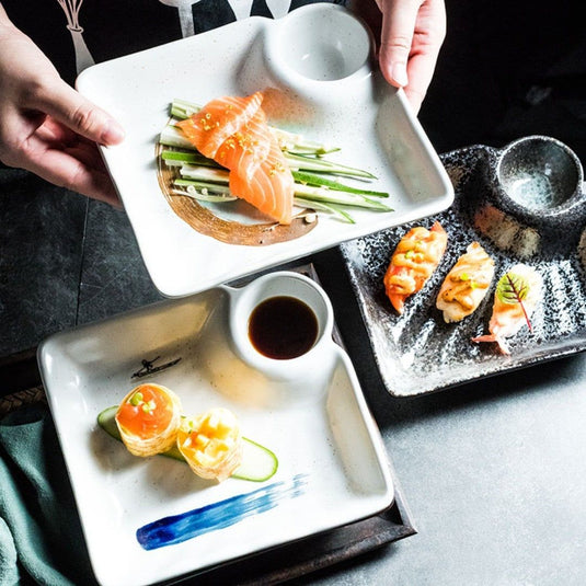 Japanese Creative Ceramic & Porcelain Dumpling Special Plate Comes With Vinegar Plate - Grand Goldman