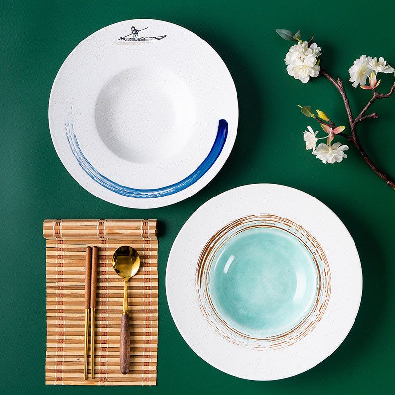 Japanese Creative Ceramic Soup Plate, Deep Dish, Pasta Dish, Western Dish, Household Round Dish - Grand Goldman