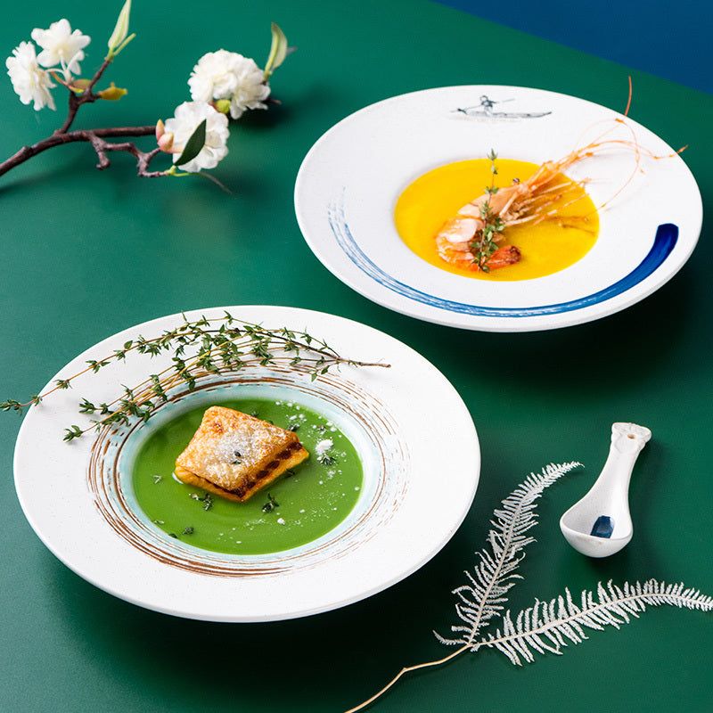 Japanese Creative Ceramic Soup Plate, Deep Dish, Pasta Dish, Western Dish, Household Round Dish - Grand Goldman