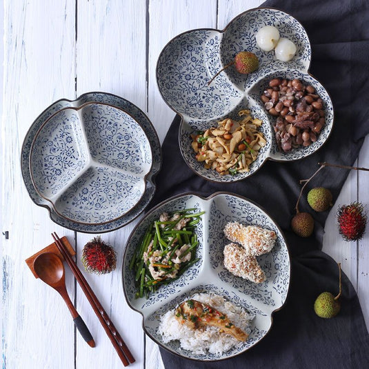 Japanese-Style Tableware Creative Ceramic Divider Dish Three Grid Rice Plate - Grand Goldman