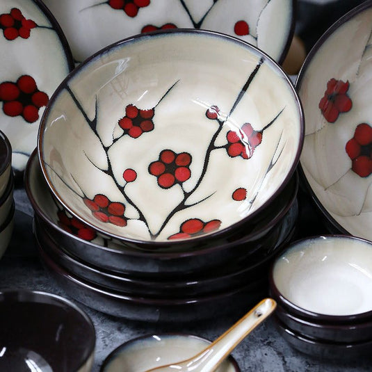 Japanese style flower ceramic household tableware set - Grand Goldman