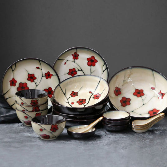 Japanese style flower ceramic household tableware set - Grand Goldman