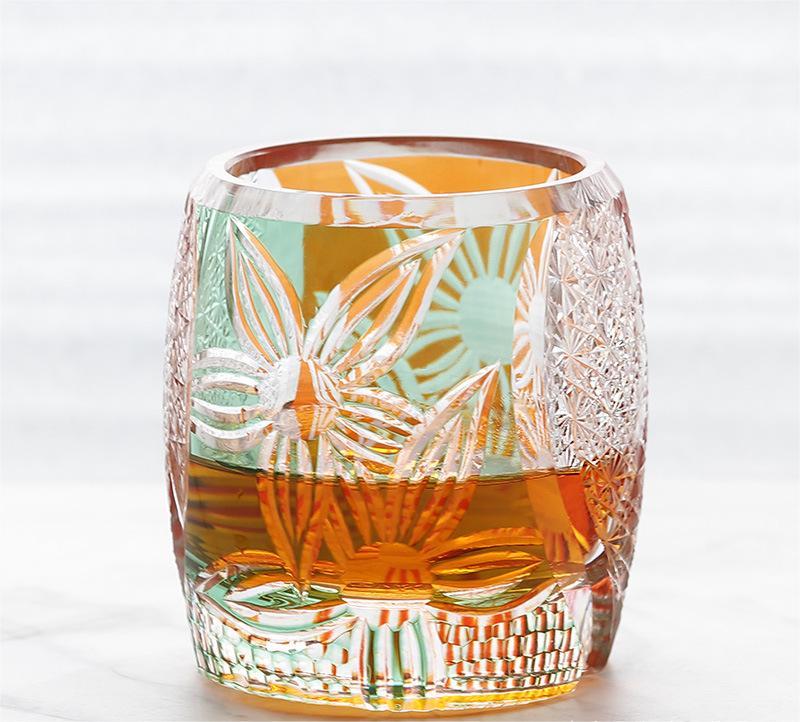 Japanese-style Edo Cut Hand Carved Crystal Glass Whisky Tumbler Mild Luxury Retro - Grand Goldman