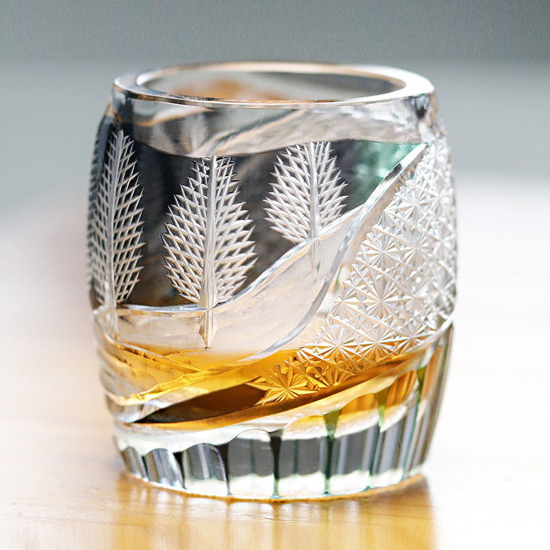 Japanese-style Edo Cut Hand Carved Crystal Glass Whisky Tumbler Mild Luxury Retro - Grand Goldman