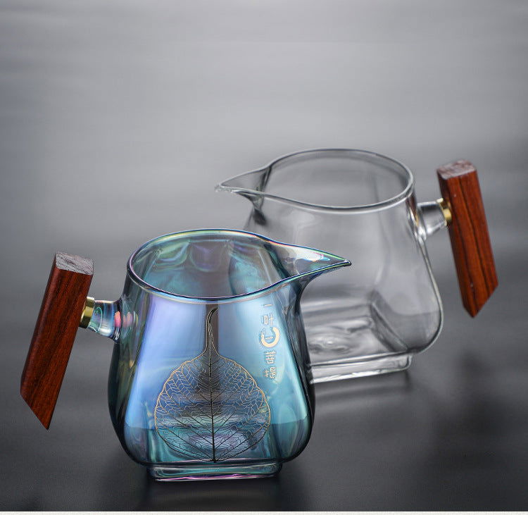 Japanese-style Wooden Handle Glass Fair Cup Transparent Shell Color Bodhi Tea Dispenser - Grand Goldman