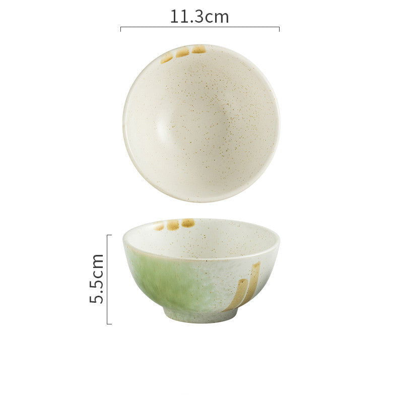 Japanese Bowl 4.5 Rice Bowl Ceramic  Small  Rice Bowl Soup Restaurant Spoon Plate Tableware Set - Grand Goldman