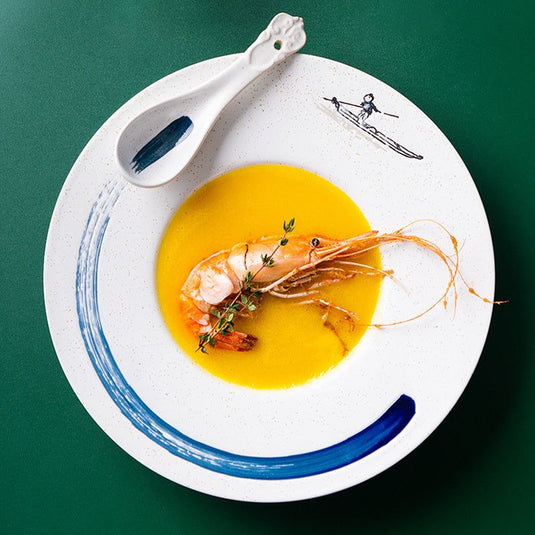 Japanese Creative Ceramic Soup Plate, Deep Dish, Pasta Dish, Western Dish, Household Round Dish - Grand Goldman