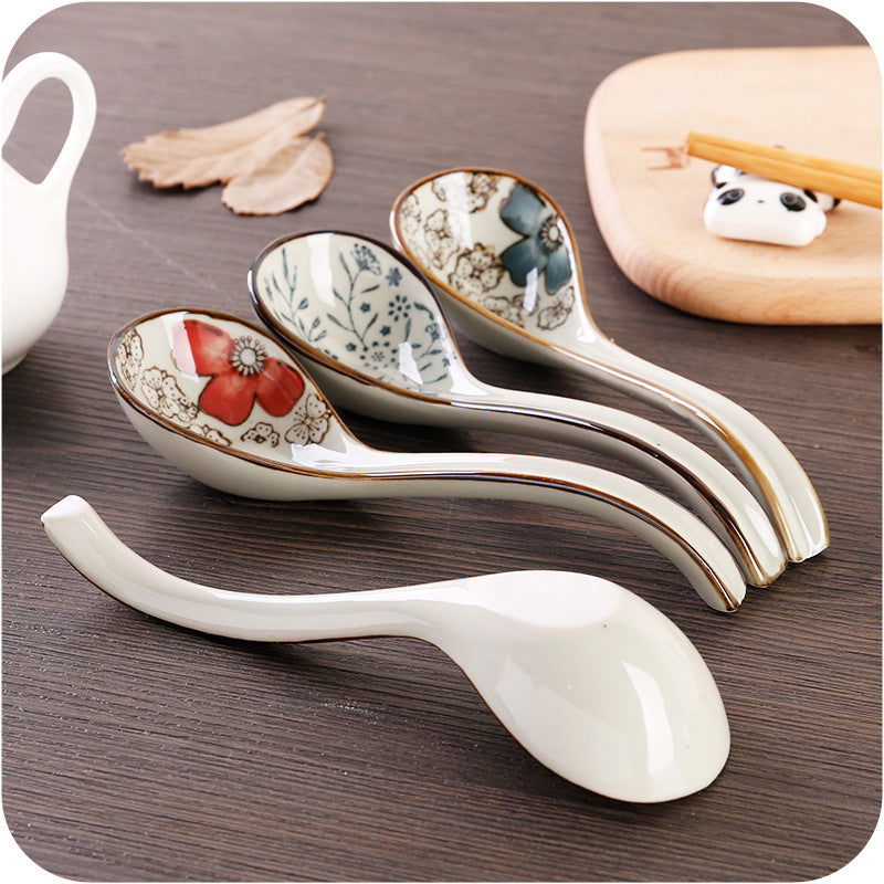 Japanese Hefeng Underglaze Color Hook Spoon Ceramic Long Handle Spoon Congee Soup Spoon Spoon Spoon Spoon Spoon Stirring Spoon Spoon Spoon - Grand Goldman