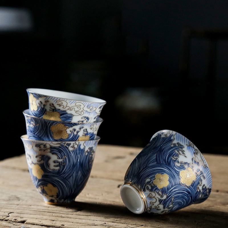 Japanese Kung Fu Tea Set Ceramic Grilled Flower - Grand Goldman