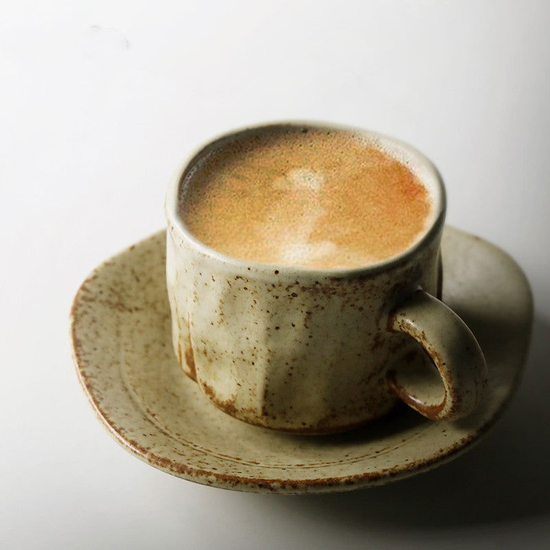 Japanese Retro Coffee Cup With Saucer Simple Ceramic Coffee Cup Handmade Art Cup Stoneware Breakfast Cup Afternoon Tea - Grand Goldman