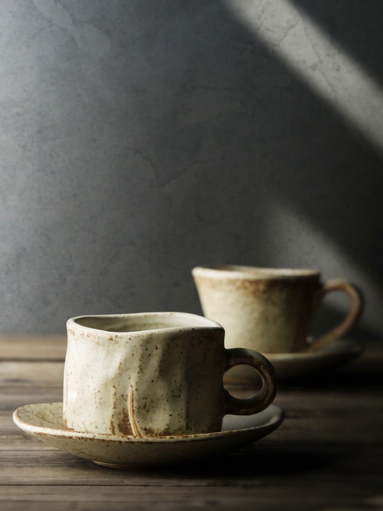 Japanese Retro Coffee Cup With Saucer Simple Ceramic Coffee Cup Handmade Art Cup Stoneware Breakfast Cup Afternoon Tea - Grand Goldman