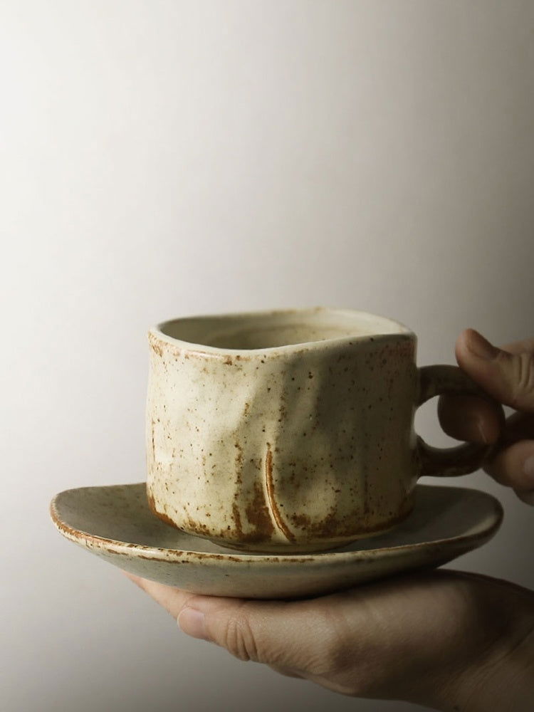 Japanese Retro Coffee Cup With Saucer Simple Ceramic Coffee Cup Handmade Art Cup Stoneware Breakfast Cup Afternoon Tea - Grand Goldman