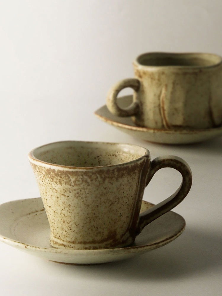 Japanese Retro Coffee Cup With Saucer Simple Ceramic Coffee Cup Handmade Art Cup Stoneware Breakfast Cup Afternoon Tea - Grand Goldman