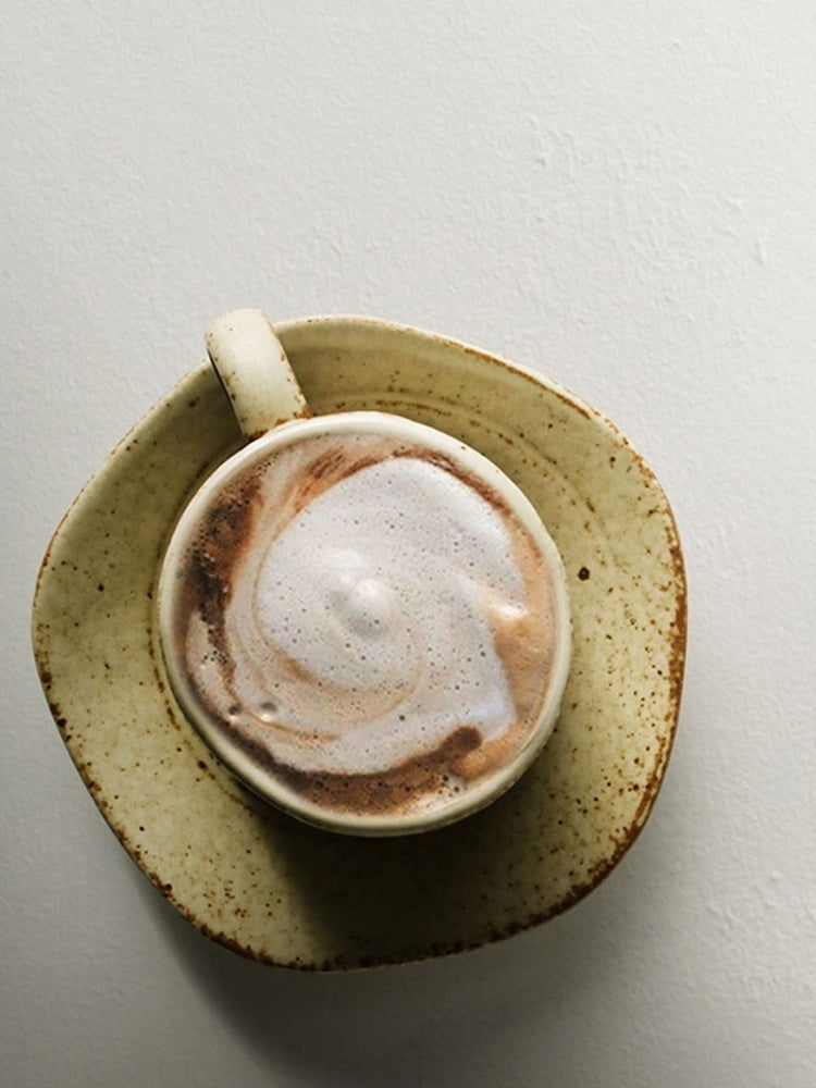 Japanese Retro Coffee Cup With Saucer Simple Ceramic Coffee Cup Handmade Art Cup Stoneware Breakfast Cup Afternoon Tea - Grand Goldman