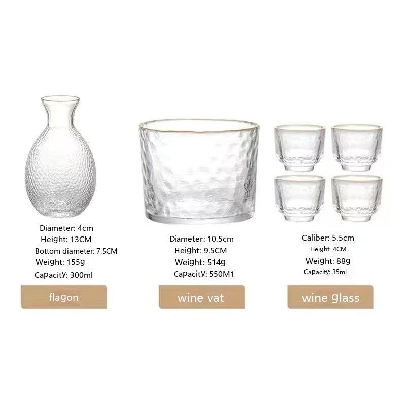 Japanese Style Blue Glass Wine & Tea Phnom Penh Pot Set Hammer Pattern - Grand Goldman