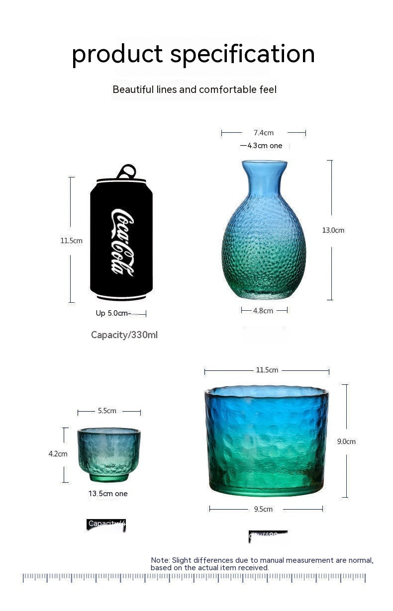 Japanese Style Blue Glass Wine & Tea Phnom Penh Pot Set Hammer Pattern - Grand Goldman