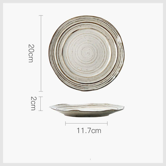 Japanese Style Creative Retro Threaded Household Ceramic Plate - Grand Goldman