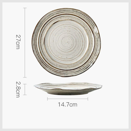 Japanese Style Creative Retro Threaded Household Ceramic Plate - Grand Goldman