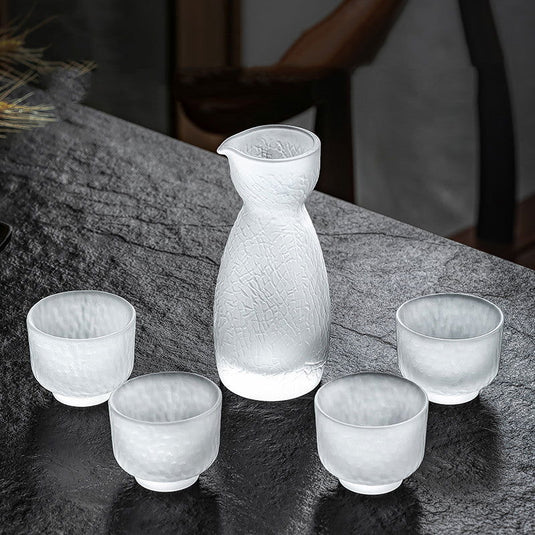 Japanese Style Frosted Sake Jug Set Glass Drinking Utensils - Grand Goldman