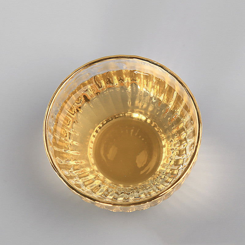 Japanese Style Glass Striped Gold Rim And Hammered Pattern Heat-resistant Cup - Grand Goldman