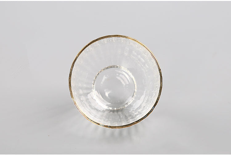 Japanese Style Glass Striped Gold Rim And Hammered Pattern Heat-resistant Cup - Grand Goldman