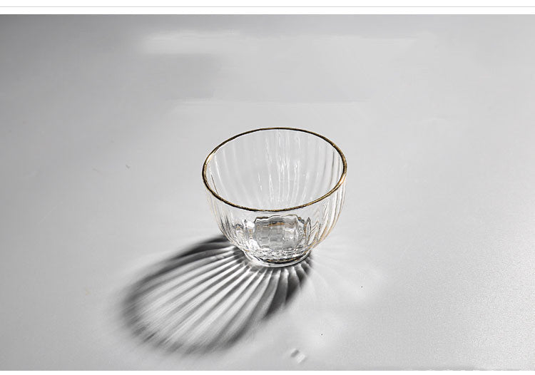 Japanese Style Glass Striped Gold Rim And Hammered Pattern Heat-resistant Cup - Grand Goldman