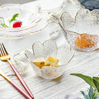 Japanese Style Hammer Pattern Petal Glass Bowl Plate Set - Grand Goldman