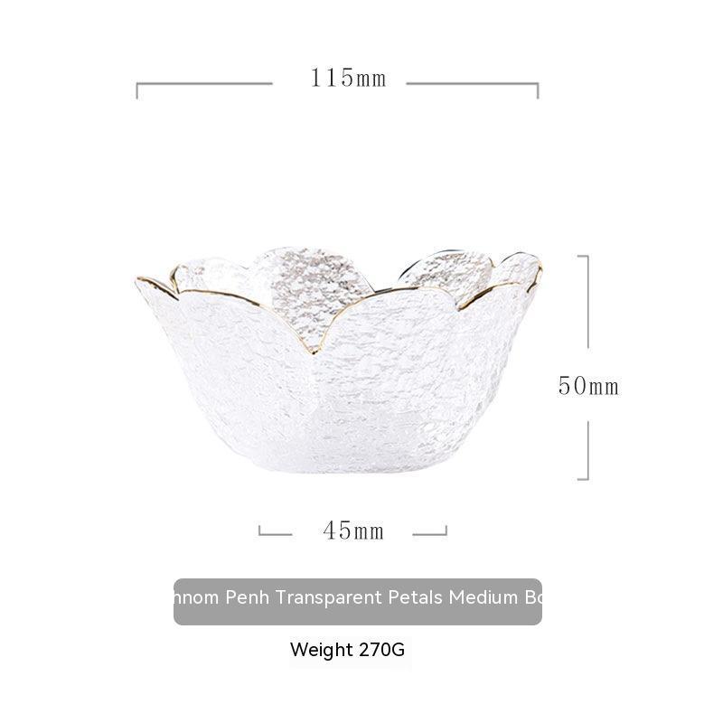 Japanese Style Hammer Pattern Petal Glass Bowl Plate Set - Grand Goldman