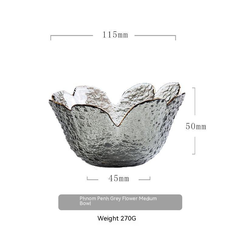 Japanese Style Hammer Pattern Petal Glass Bowl Plate Set - Grand Goldman