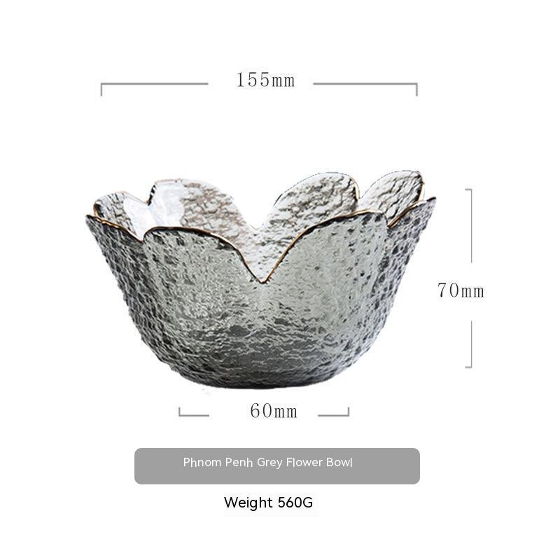 Japanese Style Hammer Pattern Petal Glass Bowl Plate Set - Grand Goldman