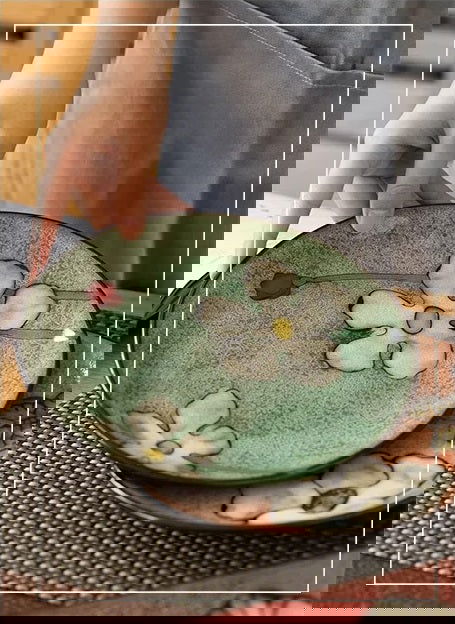 Japanese Style Kiln Flower Tableware High-End Restaurant, Ceramic Plates & Wind Flat Floral Dish Underglaze Vintage Colors - Grand Goldman