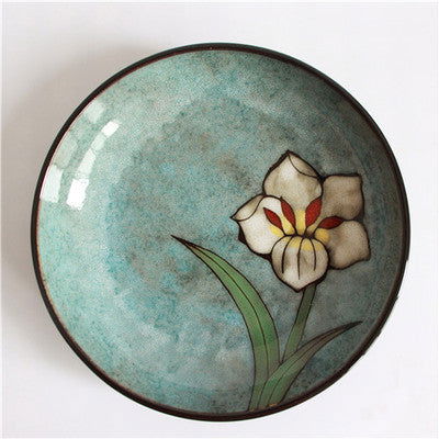 Japanese Style Kiln Flower Tableware High-End Restaurant, Ceramic Plates & Wind Flat Floral Dish Underglaze Vintage Colors - Grand Goldman