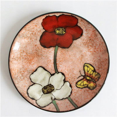 Japanese Style Kiln Flower Tableware High-End Restaurant, Ceramic Plates & Wind Flat Floral Dish Underglaze Vintage Colors - Grand Goldman